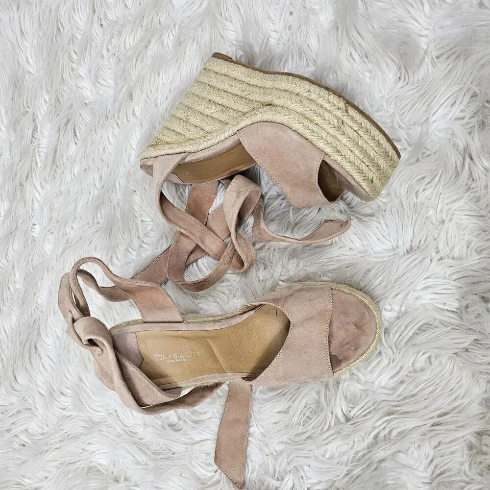 Tony Bianco Pink Suede Espadrille Wedge Heel Sandals Barca Women's Size 40